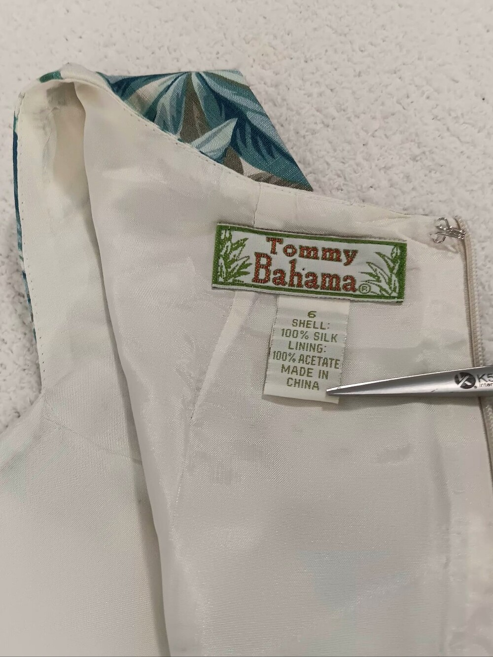 VTG 90s Tommy Bahama Silk Shift Dress Sz 6 Blue Teal Palm Tree Tropical Lined - Picture 5 of 8